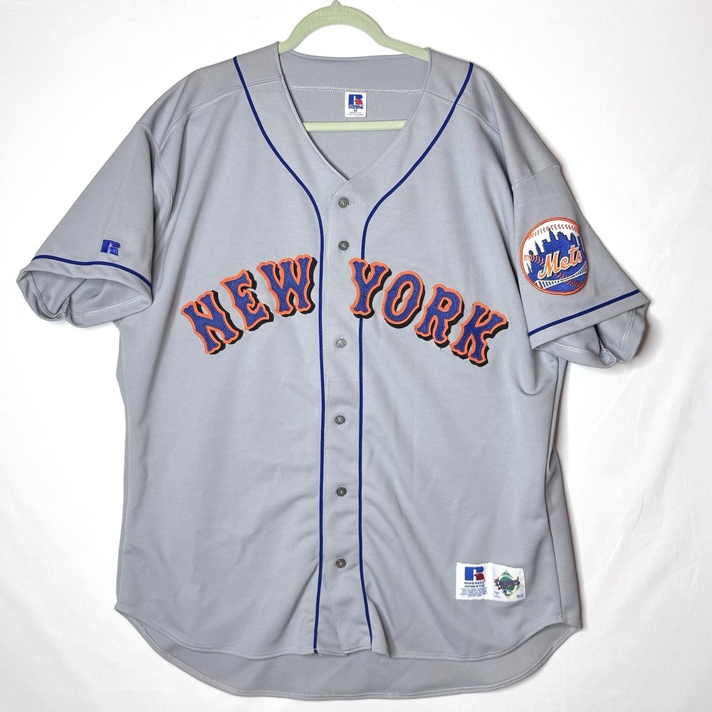 New York Mets Gray Vintage Russell MLB Jersey Sz 52 Diamond Sewn‎ USA 90s NICE